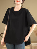 Plus Size Loose Side Split Solid Color T-shirts for Women