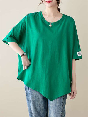 Oversized Irregular Hem Half Sleeve Soft Linen T-shirts for Women