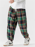 Loose Drawstring Waist Plaid Jogger Pants for Male