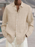 Men's Button Up Stripes Texture Oversized Cotton Linen Shirts