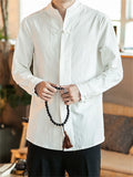 Men's Stand Collar Knot Button Spring Loose Linen Shirt