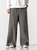 Relaxed Fit Cotton Linen Striped Pants for Men