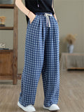 Daily Wear Drawstring Plaid Casual Pants for Women