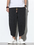 Men's Stylish Cozy Casual Plain & Striped Cotton Linen Cropped Pants