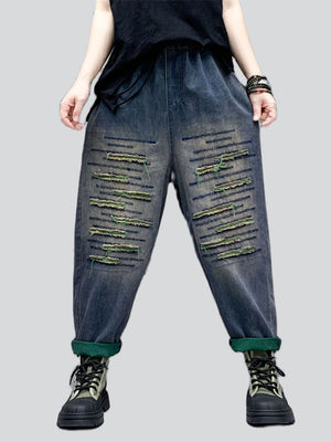 Women's Retro Raw Edge Line Oversized Harem Pants