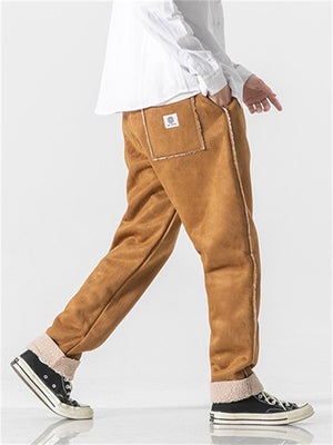 Men's Casual Fleece-lined Winter Drawstring Trousers