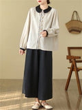 Lady Elegant Sweet Lantern Sleeve Contrast Color Shirt