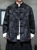 Men's Chinese Style Faux Suede Jacket with Bamboo Leaf Print