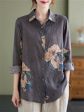 Women's Blooming Flower Print Spring Lapel Shirt