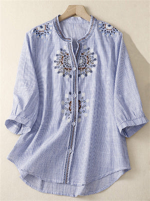 Ladies Fashion Ethnic Style Embroidered Half Sleeve Shirts