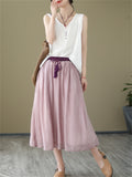 Women's Stylish Tassel Lace-up Contrast Color Lining Skirt