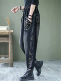 Women's Trendy Letter Print Patch Pocket Loose Harem Pants