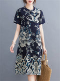 Women's Retro Dragon Print Chinese Style Knot Button Qipao