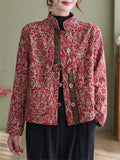 Ethnic Style Plush Liner Stand Collar Retro Print Jacket