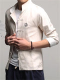 Male Circle Chinese Character Embroidered Stand-up Collar Shirts