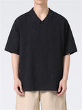 Men's Summer V Neck Short Sleeve Regular Fit Linen Shirt