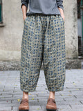 Country Style Flower Print Cotton Linen Lantern Pants