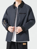 Men's Vintage Hanzi Embroidery Zip Up Windproof Jacket