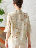 Women's Spring Blossoms Hanzi Print Chiffon Shirt