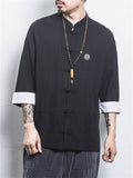 Men's Cotton Linen Cozy 3/4 Sleeve Kungfu Training Shirt