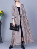 Women's Spring Luxury Lace Embroidery Bouble-Breasted Long Coat