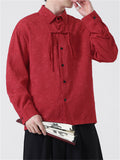 Spring Lapel Tassel Button Jacquard Shirt for Men