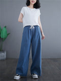 Women's Relaxed Solid Color Lace-Up Wide Leg Jeans