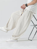 Solid Color Braided Drawstring Straight-Leg Pants for Men