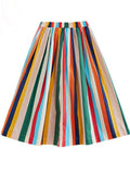 Rainbow Stripes Irregular Hem Lapel Shirt + Swing Skirt for Women