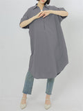 Summer V-Neck Super Loose Long Cotton Shirt for Women