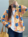 Cute Cartoon Print V Neck Button Long Sleeve Jacket for Women