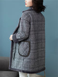 Ladies Vintage Plaid Notched Lapel Plush Lining Overcoat