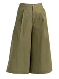 Semi-Elastic Slimming Wide Leg Cropped Pants for Ladies