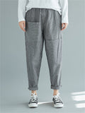 Women's Comfy Elastic Waist Striped Linen Pants