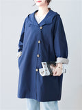 Pure Color Hooded Trench Coats Mid-length Jackets for Women