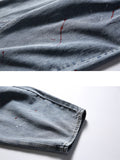 Chic Red White Ink Dot Drawstring Blue Jeans for Men