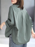 Relaxed Pure Color Female Long Sleeve Pocket Shirts