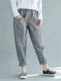 Women's Comfy Elastic Waist Striped Linen Pants