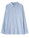 Summer Extra Thin Striped Lapel Button Up Shirt for Women