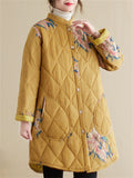 Women's Country Style Stand Collar Button Mid-Length Warm Cotton Coat