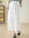 Chinese Style Button Tassel Design Side Split Skirt for Women