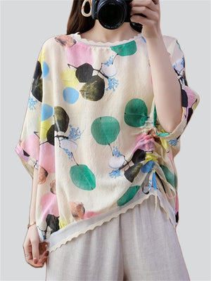 Female Round Neck Fruit Polka Dot Print Sweet Shirts