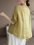 Women's Cozy Short Sleeved Linen Ramie Blouse Shirts