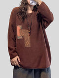 Female Vintage Casual Round Neck Patchwork Autumn T-shirts