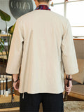 Ethnic Print 3/4 Sleeve Lace Up Cotton Linen Shirt for Men