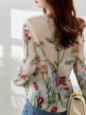 Elegant Floral Knitted Sweater for Women