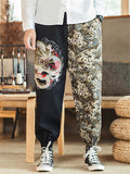 Men's Ancient Loong Sea Wave Embroidery Vintage Pants