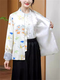 Women's Vintage Butterfly Flower Print Mulberry Silk Jacket