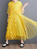 Female Polka Dot Mesh Splicing Irregular Mid-Length Dress