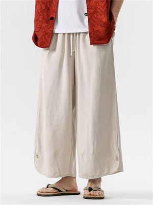 Men's Retro Style Wide Leg Cotton Linen Holiday Pants